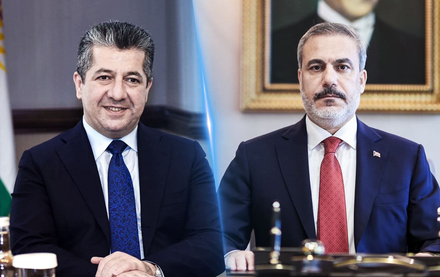 From left: KRG PM Masrour Barzani and Turkish foreign minister Hakan Fidan. Photos: handout