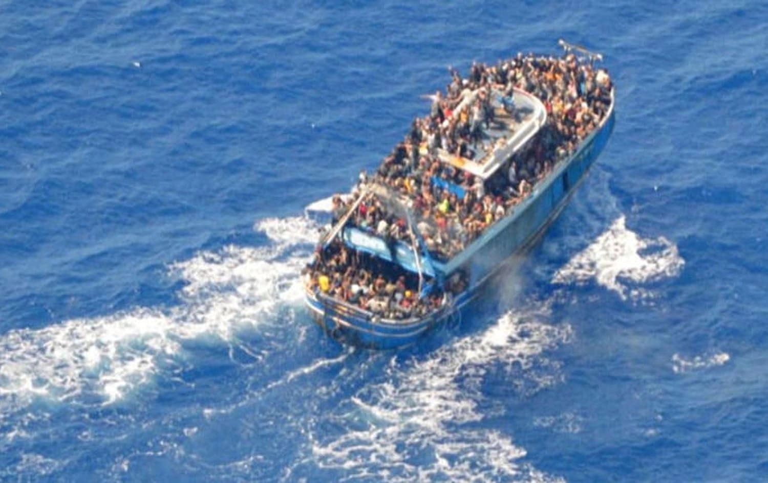 Aerial images of the boat before it sank off the Greek coast. Photo: Hellenic Coast Guard