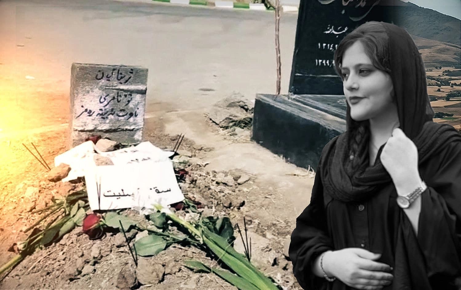 وێنەیەکی ژینا ئەمینی و گۆڕەکەی