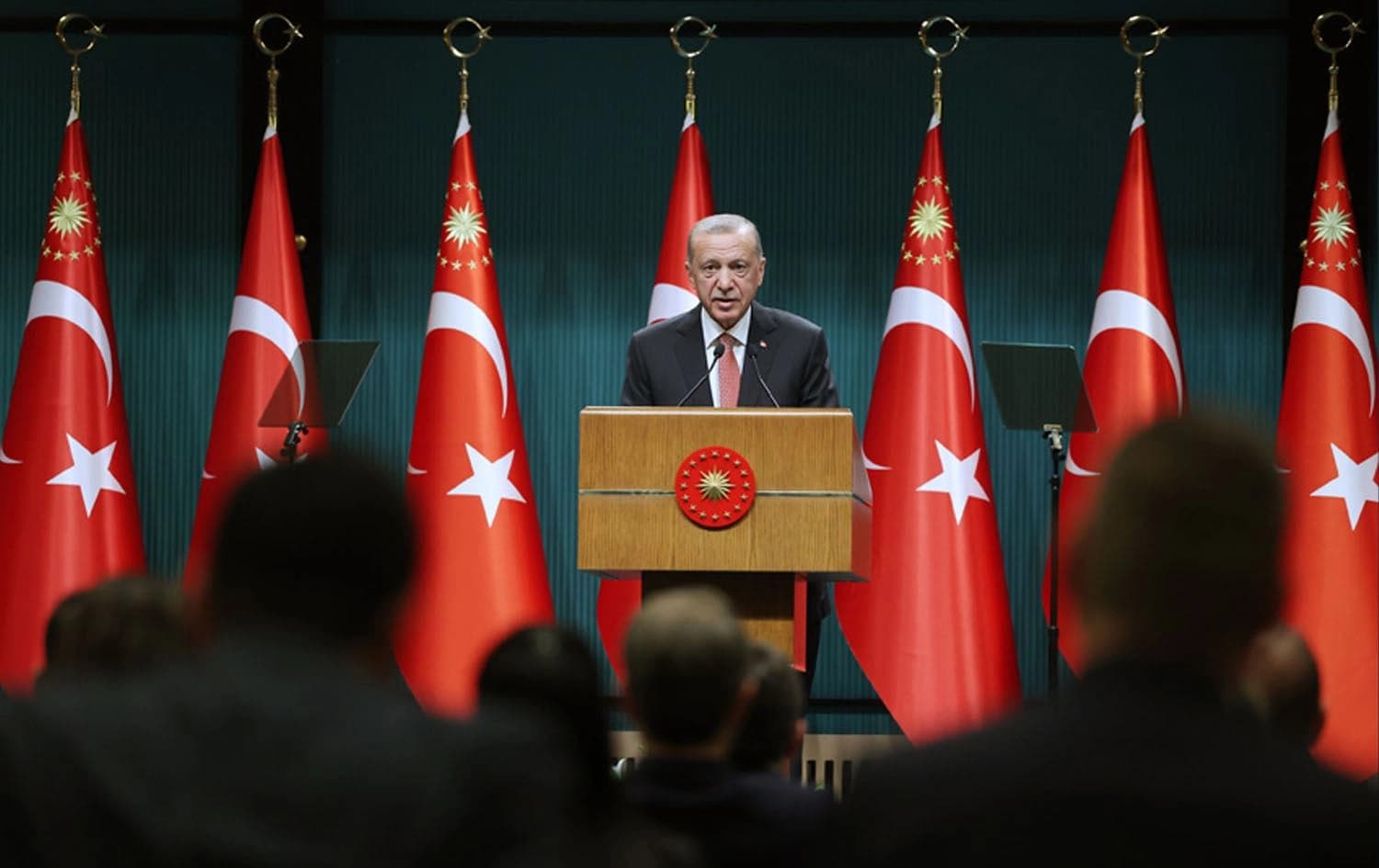 Turkish President Recep Tayyip Erdogan speaking in a press conference following a cabinet meeting in Ankara on July 3, 2023. Photo: handout/Turkish presidency