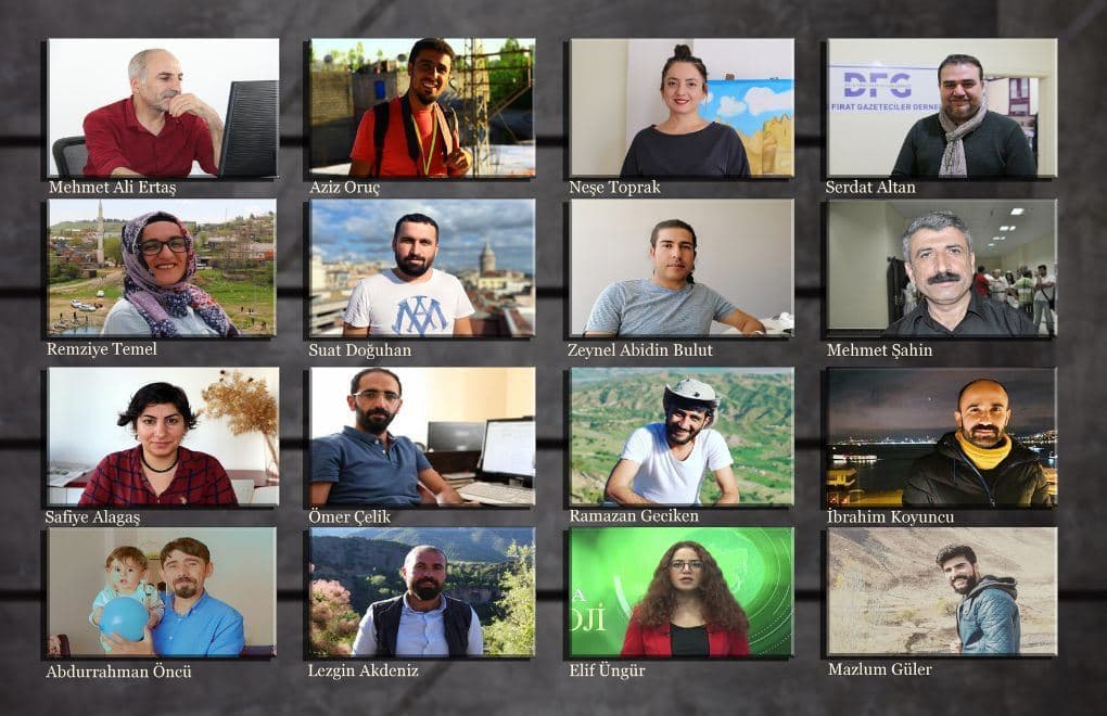 16 of the journalists who were tried in Diyarbakir on July 11, 2023. Photo: MLSA