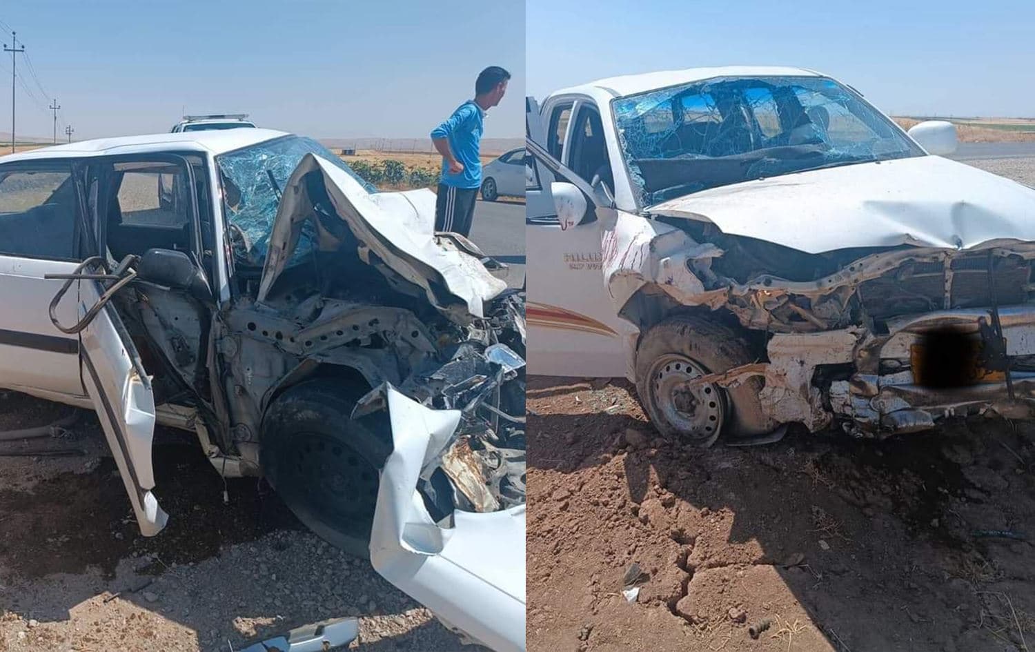 وێنەی ئەو دوو ئۆتۆمبێلەی لە رووداوە هاتووچۆکەی شێخان پێکیانداداوە