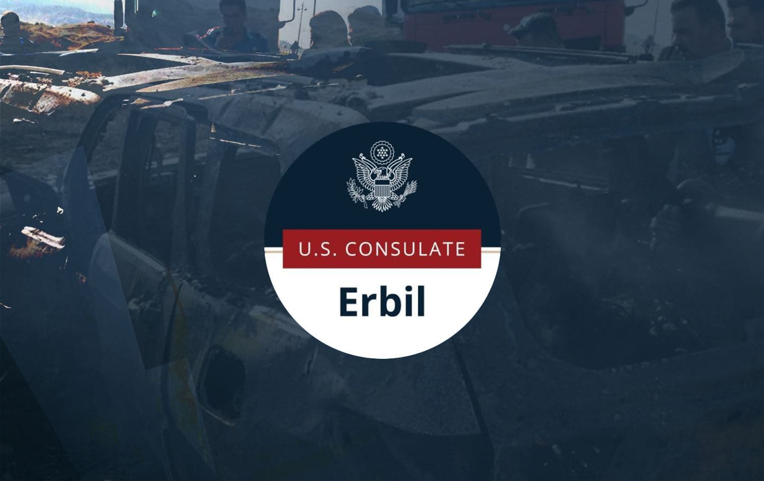 US consulate to Erbil logo (front). Photo: Twitter; Unidentified drone targets a vehicle on the Dukan-Khalakan road in Sulaimani province on August 9, 2023). Photo: Submitted; Graphic: Rudaw