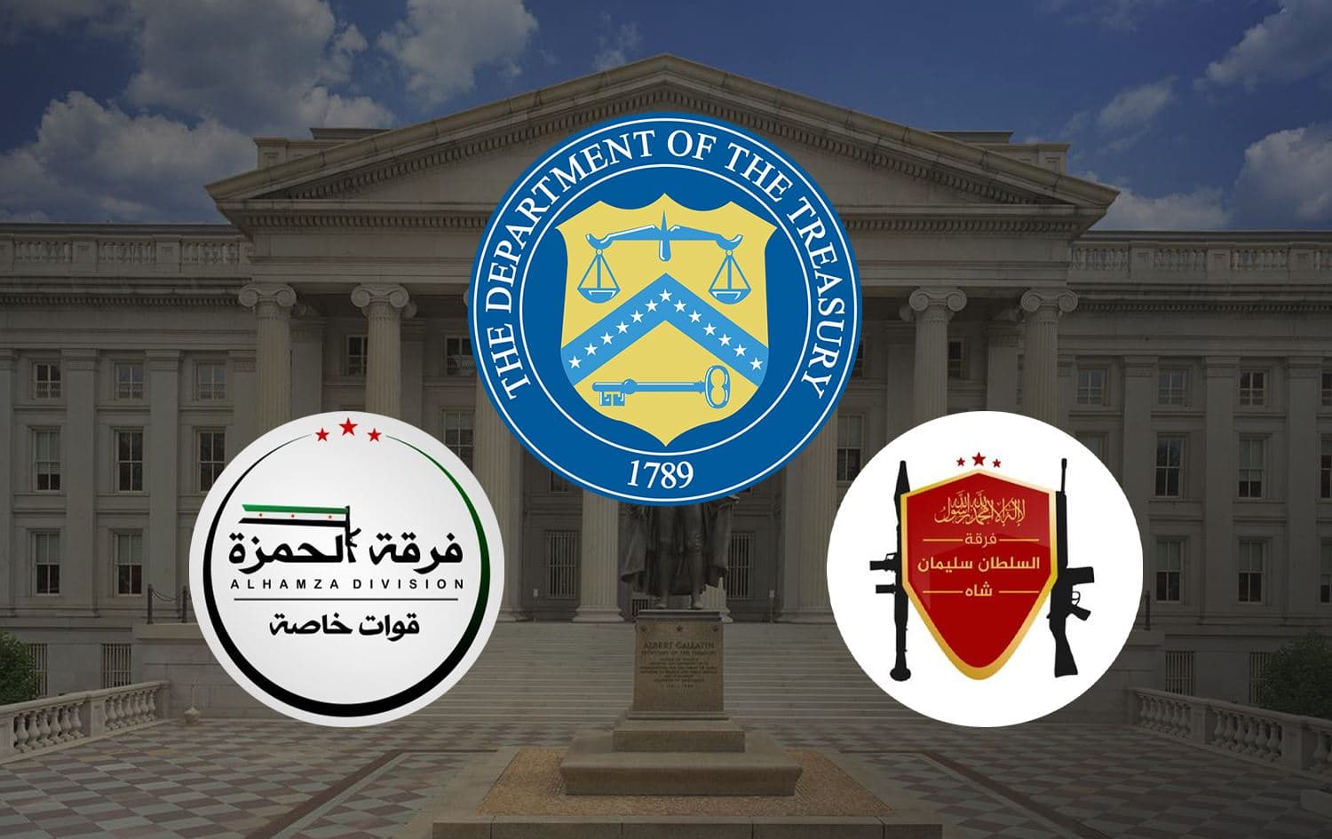 لۆگۆی وەزارەتی گەنجینەی ئەمریکا و هەردوو گرووپە سزادراوەکە.