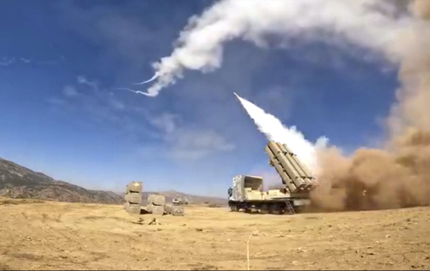 Video grab taken from Fars news agency shows a missile launch from Iran directed towards Sulaimani in the Kurdistan Region. Photo: Fars news agency/AFP