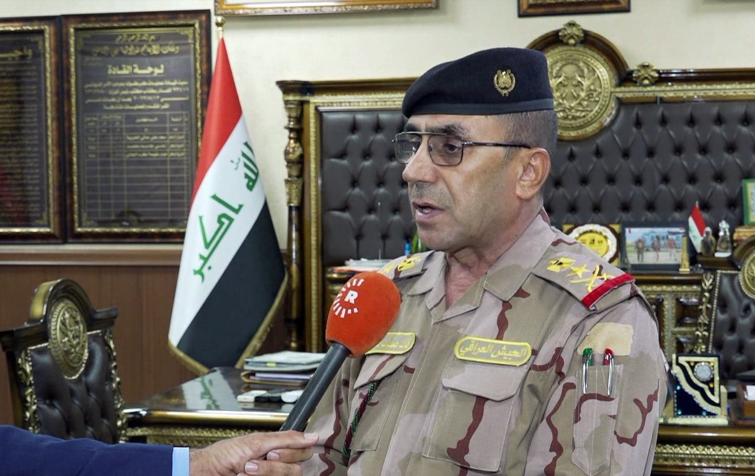 Major General Jabbar Naima, commander of the advanced headquarters for the Joint Operations in Kirkuk, speaking to Rudaw on September 4, 2023 in Kirkuk. Photo: Rudaw/screengrab