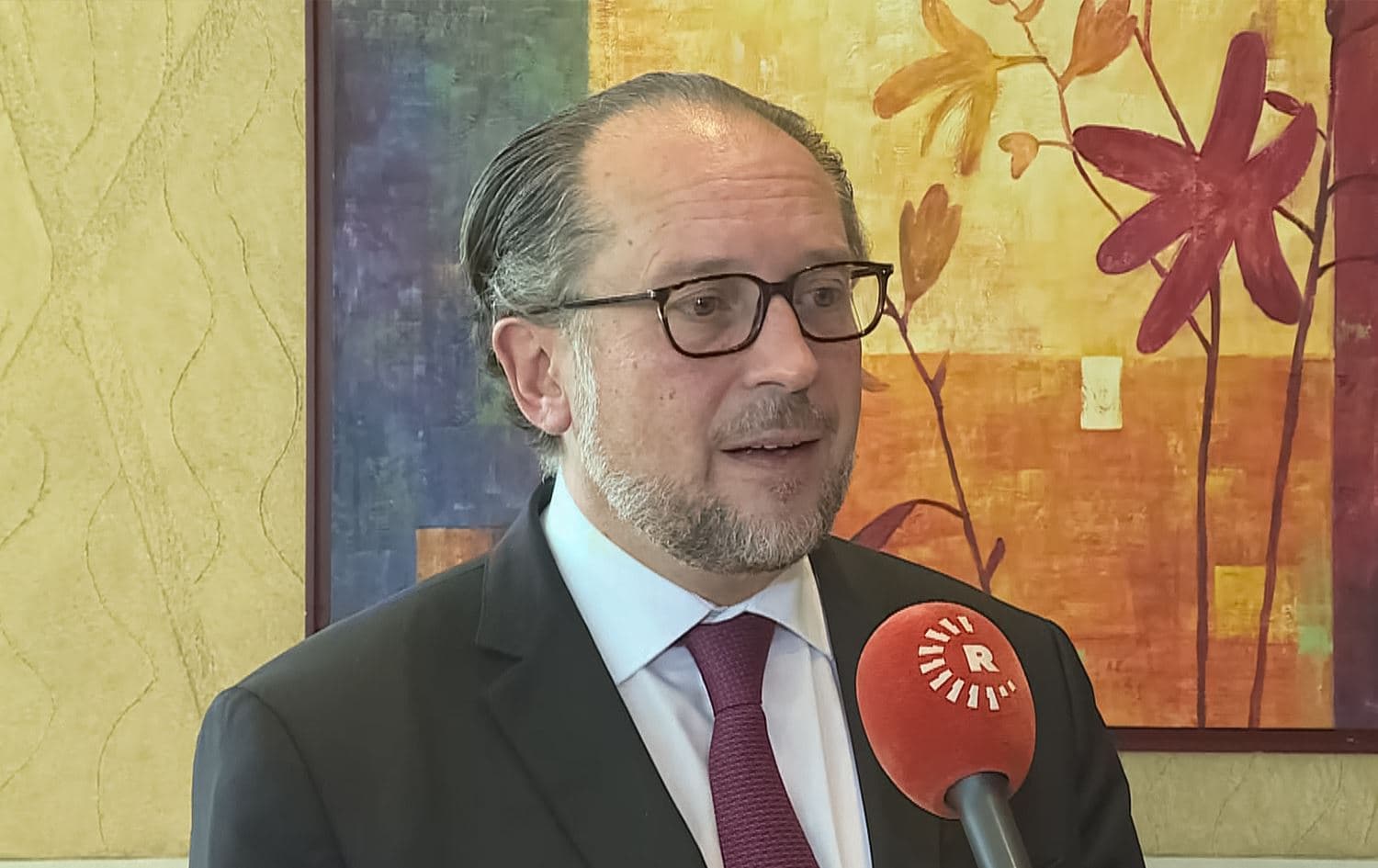 Austria’s Foreign Minister Alexander Schallenberg speaks to Rudaw in Erbil on September 13, 2023. Photo: Rudaw