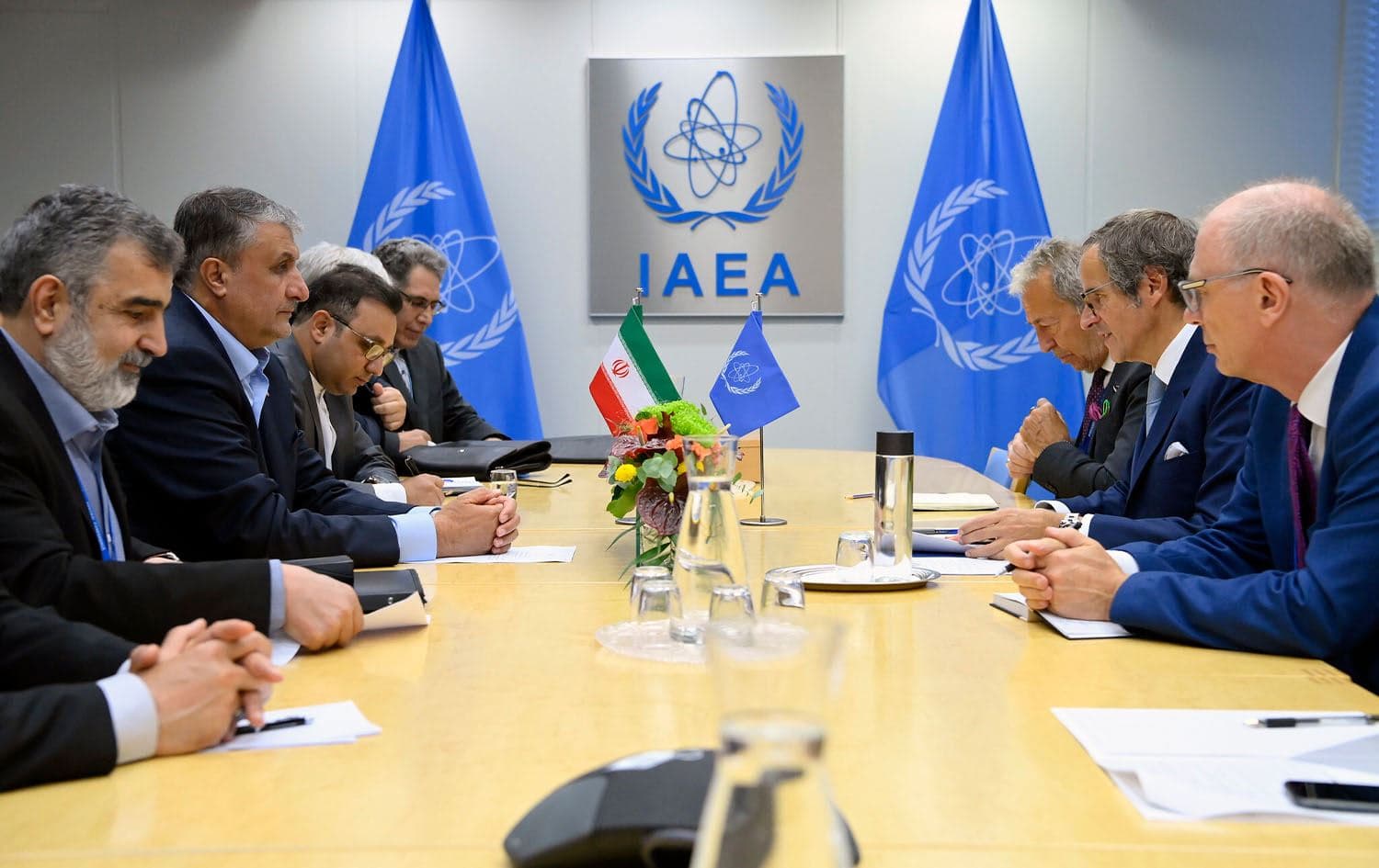 A delegation from the UN's International Atomic Energy Agency (IAEA) (right) meeting with representatives of the Atomic Energy Organization of Iran in Vienna on September 25, 2023. Photo: IRNA