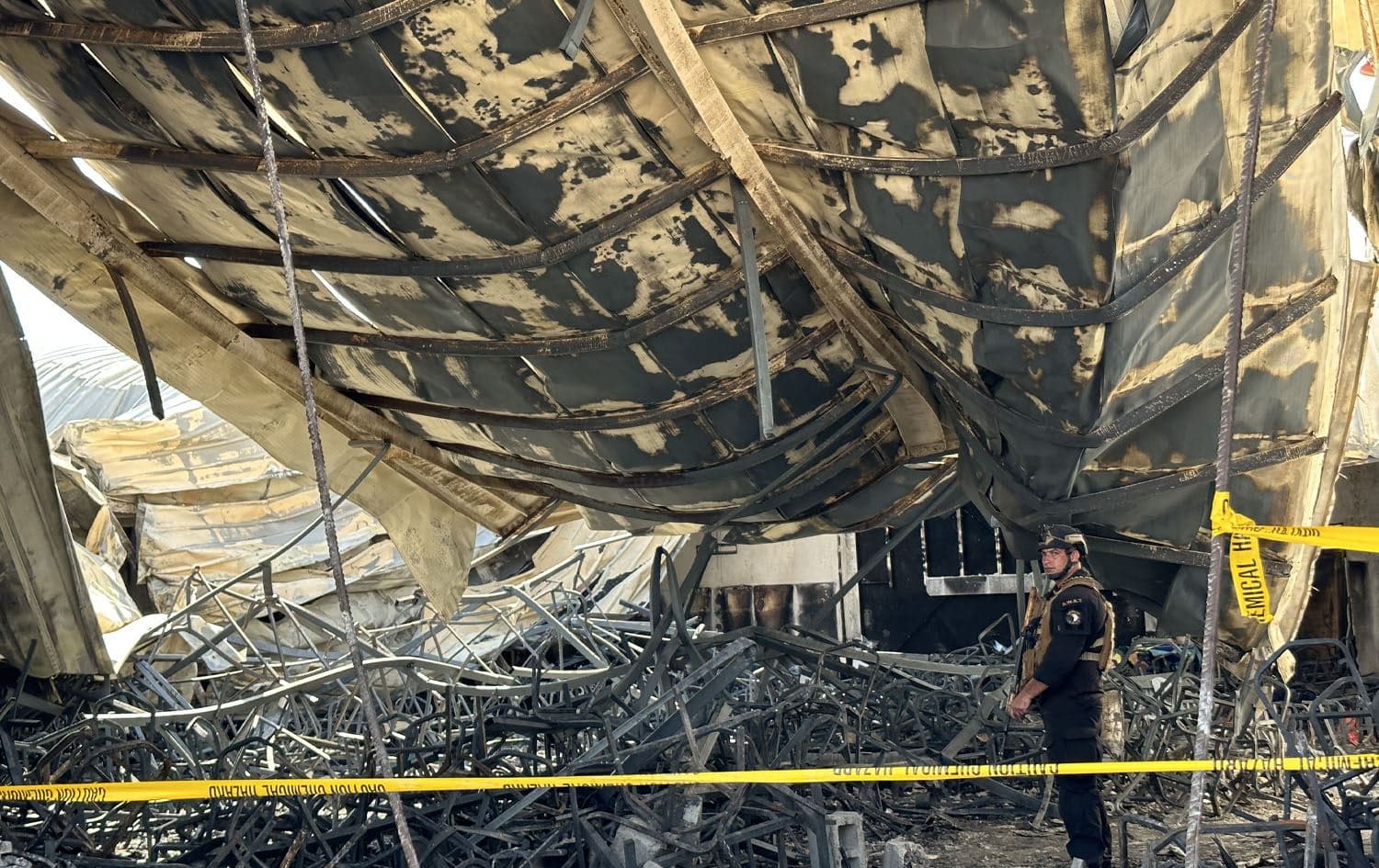 The destroyed interior of Haytham Hall in Hamdaniya district on September 28, 2023. Photo: Julian Bechocha/Rudaw