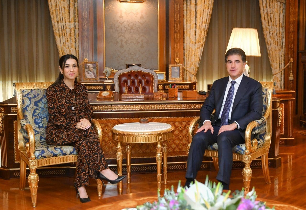 Kurdistan Region President Nechirvan Barzani (right) received Nadia Murad (left) in Erbil on October 19, 2023. Photo: Kurdistan Region Presidency