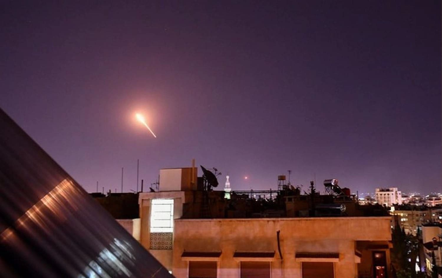 Syrian Air defenses respond to Israeli missiles targeting south of the capital Damascus, on July 20, 2020. File Photo: AFP