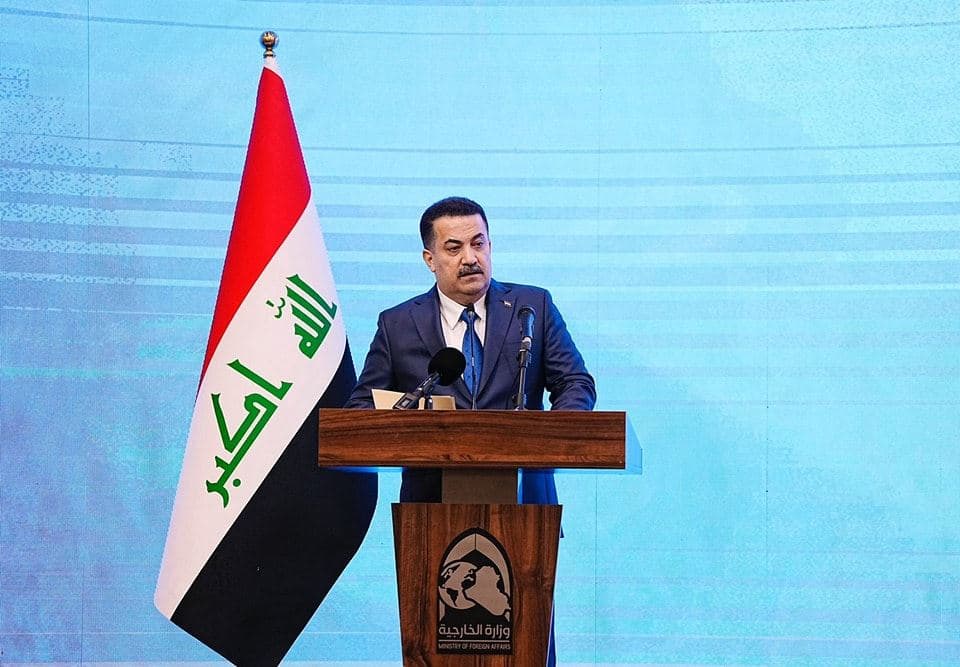 Iraq’s Prime Minister Mohammed Shia’ al-Sudani speaking at an event in Baghdad on November 4, 2023. Photo: Sudani's office