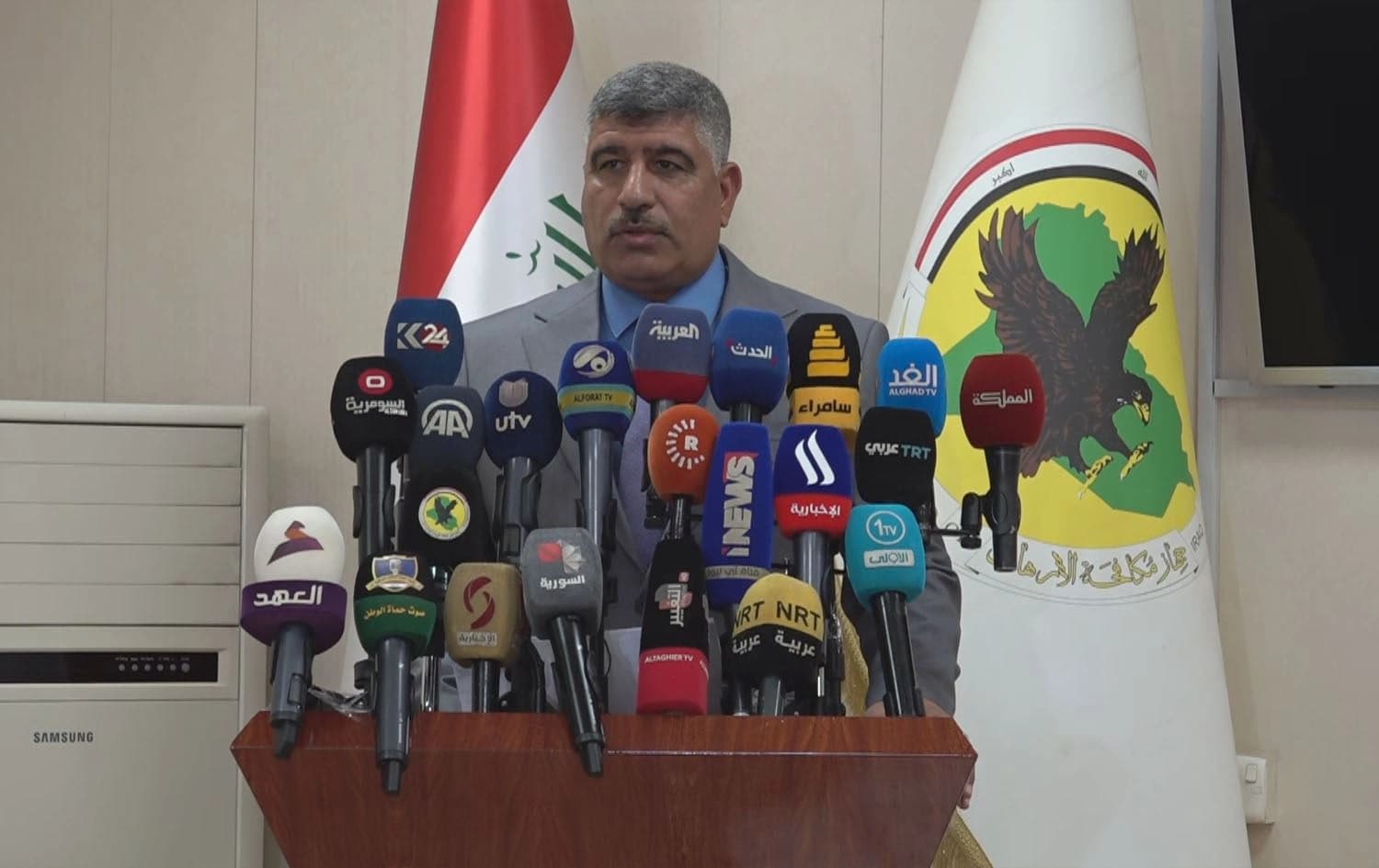 Sabah al-Numan, spokesperson for the Iraqi CTS, speaking during a presser on December 27, 2023. Photo: Rudaw/Screengrab