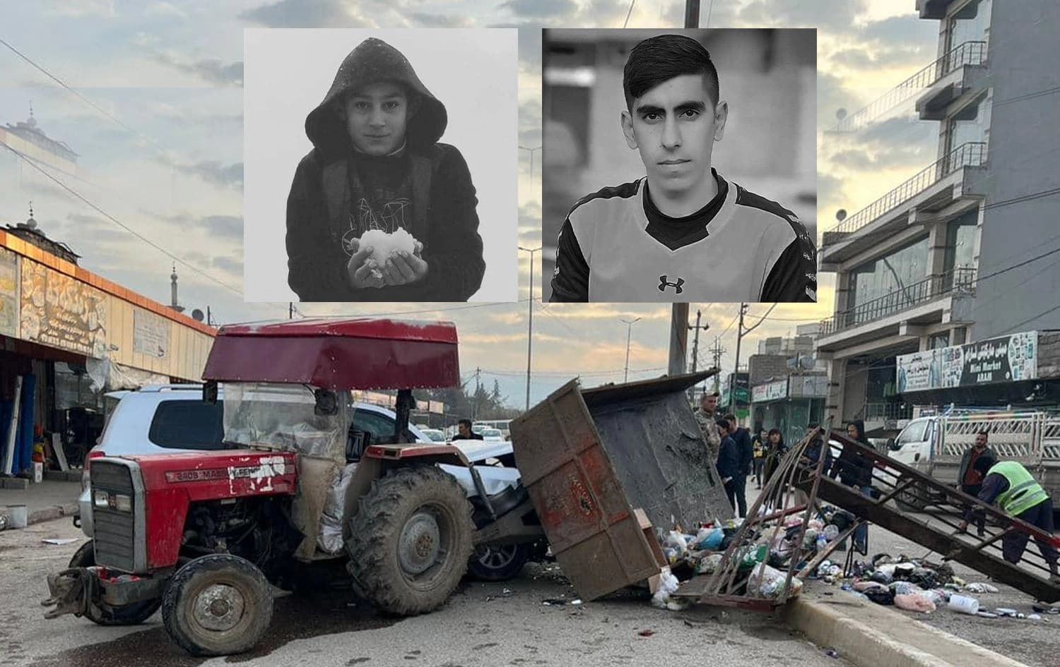 دیمەنی شوێنی رووداوەکەی هاتووچۆ و وێنەی ئەو دوو ژینگەپارێزەی گیانیان لەدەستدا
