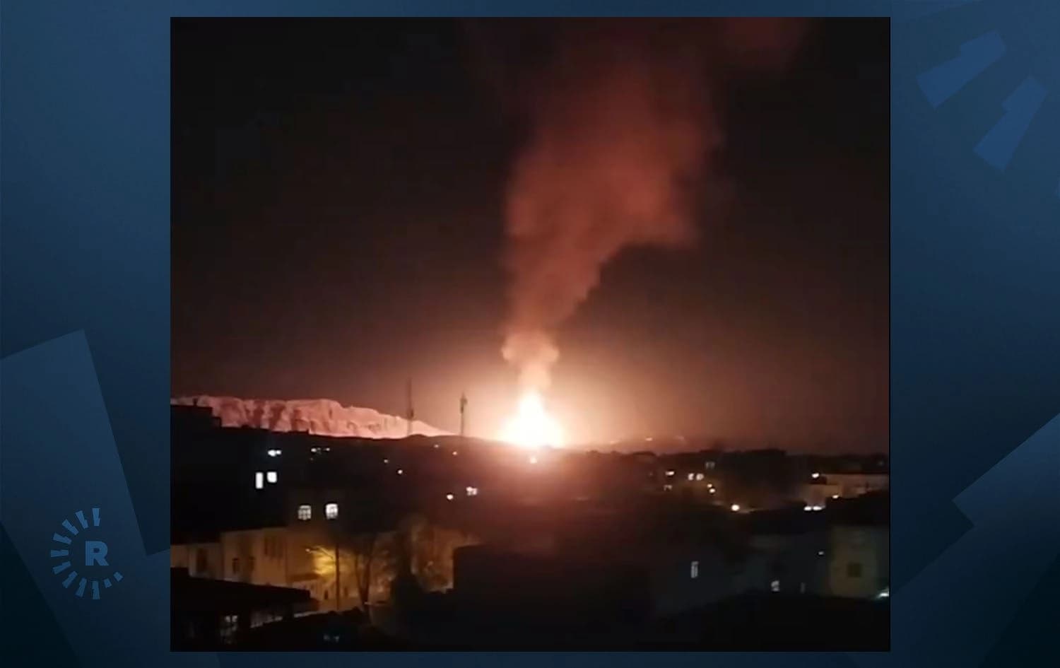 Screengrab from a Press TV video showing fire erupting after an explosion at a gas pipeline in Iran's Chaharmahal and Bakhtiari province on February 14, 2024. Photo: Press TV