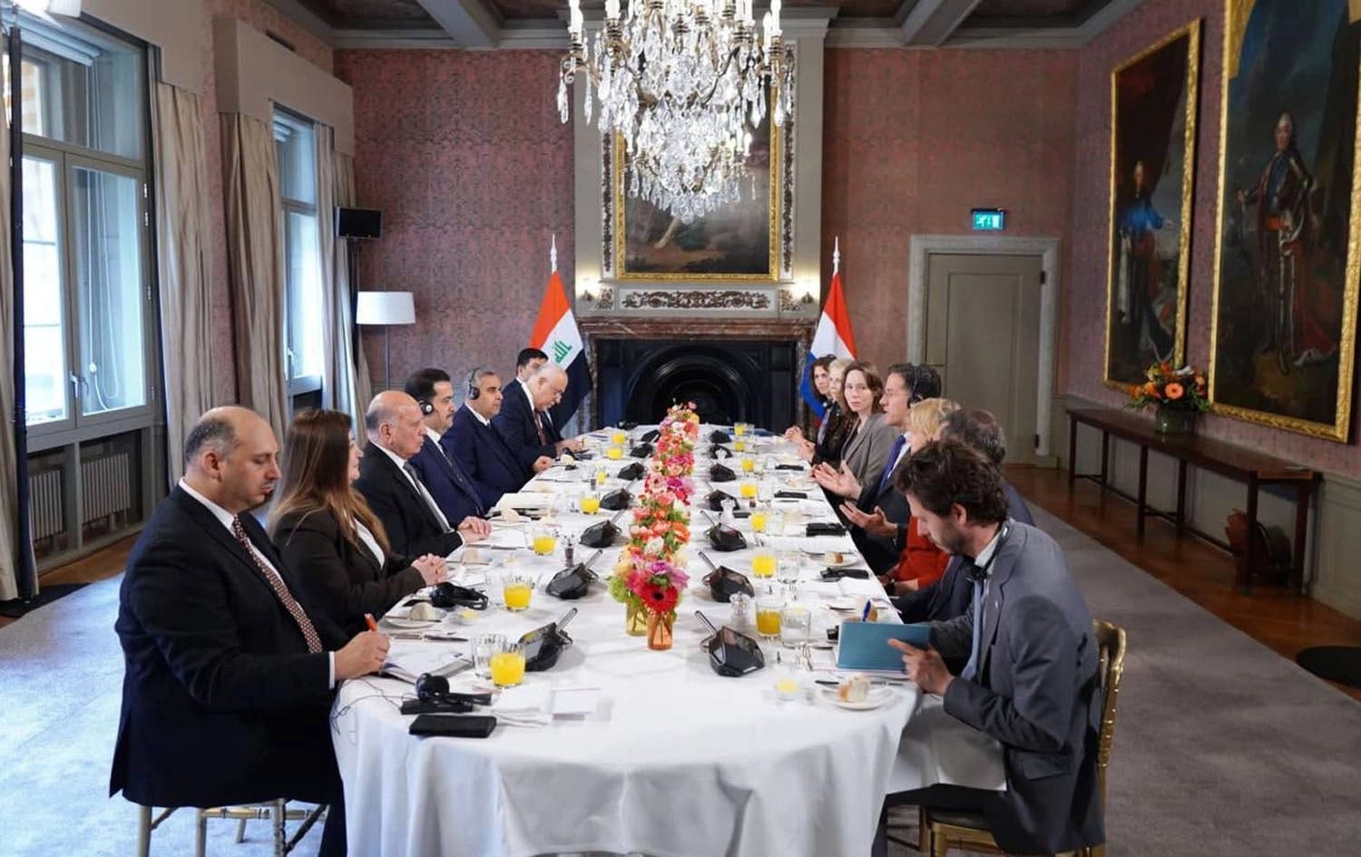 A meeting between the Iraqi and Dutch high delegations headed by Iraqi Prime Minister Mohammed Shia' al-Sudani and his Dutch Counterpart Mark Rutte on February 15, 2024. Photo: PM Sudani's office