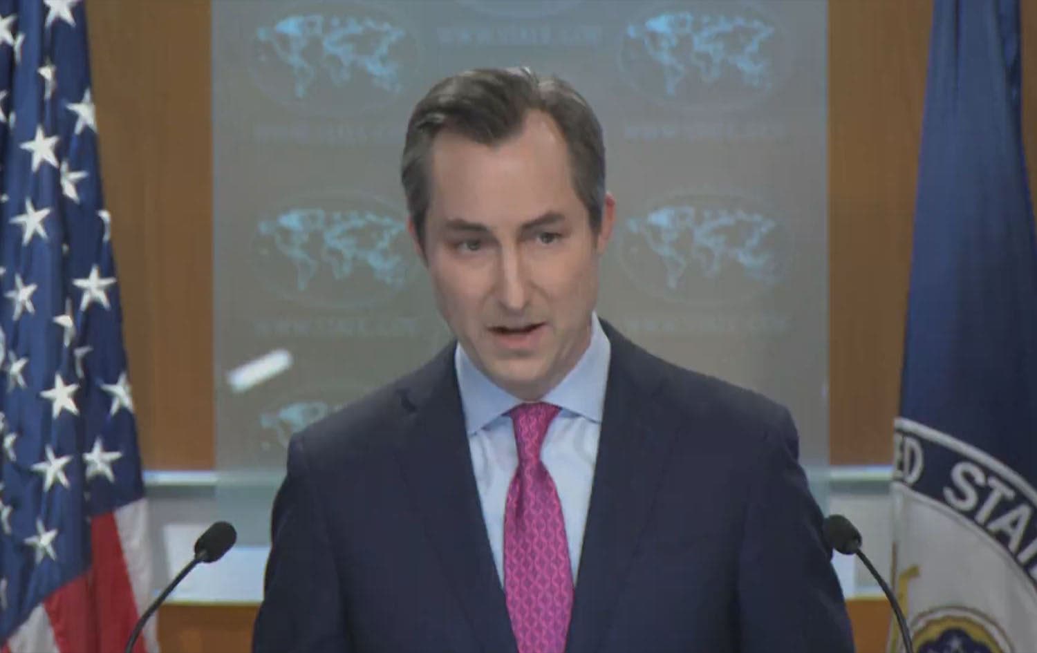 US State Department spokesperson Matthew Miller holding a press briefing in Washington on February 21, 2024. Photo: Rudaw