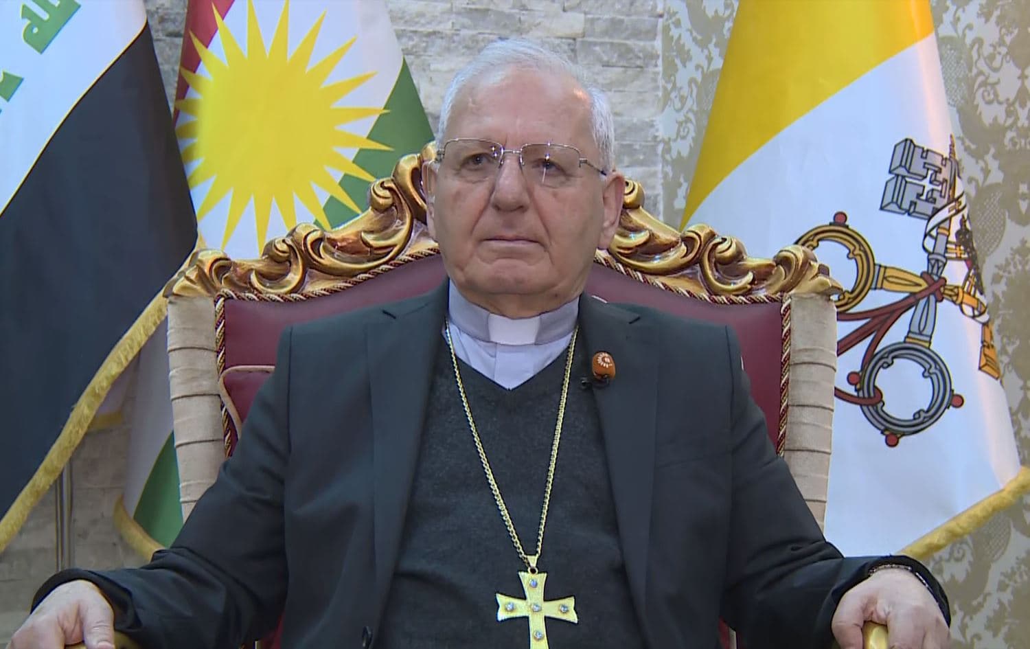 Cardinal Louis Raphael Sako, patriarch of the Chaldean Catholic Church, speaking to Rudaw on March 9, 2024. Photo: Rudaw/screengrab