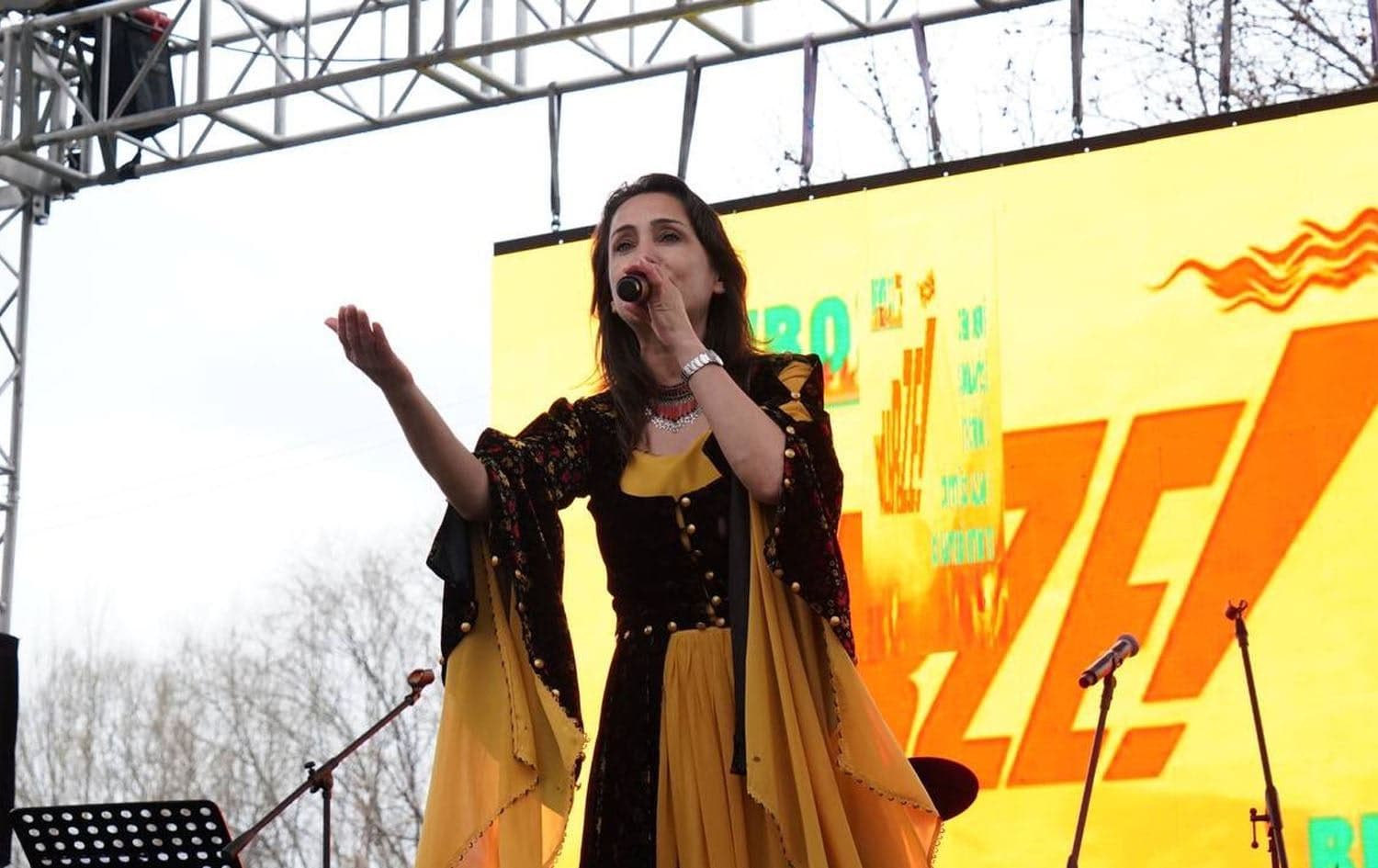 Tulay Hatimogullari, co-chair of the Peoples’ Equality and Democracy Party (DEM Party) speaking at an early Newroz celebration in the Karakocan district of Elazig province on March 15, 2024. Photo: Hatimogullari X, @TulayHatim