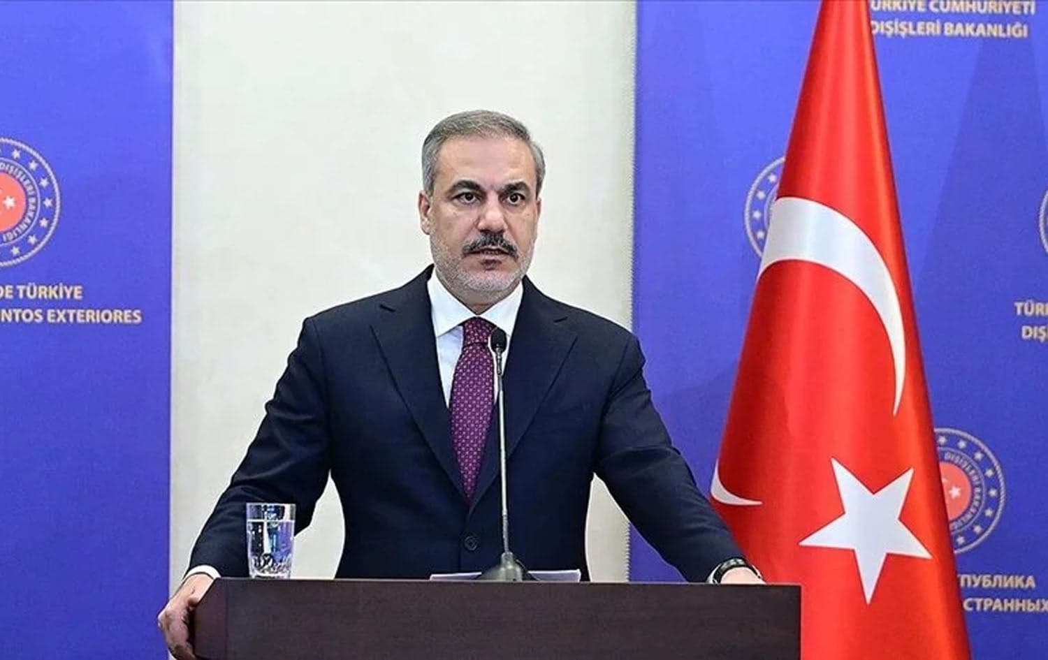 Turkish Foreign Minister Hakan Fidan speaking during a press conference in Istanbul on April 21, 2024. Photo: Rudaw