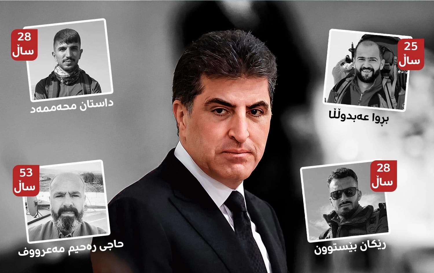 وێنەی نێچیرڤان بارزانی، سەرۆکی هەرێمی کوردستان و چوار شاخەوانەکە