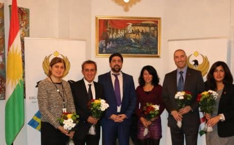 Some of the members of the Sweden-Kurdistan Parliamentary Network visit the offices of the KRG representation in Stockholm.