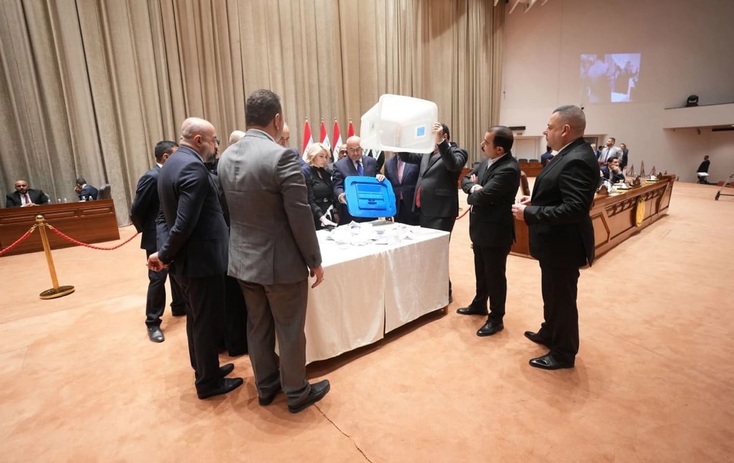 A committee counting the votes during a special Iraqi parliament session to elect the speaker on May 18, 2024. Photo: