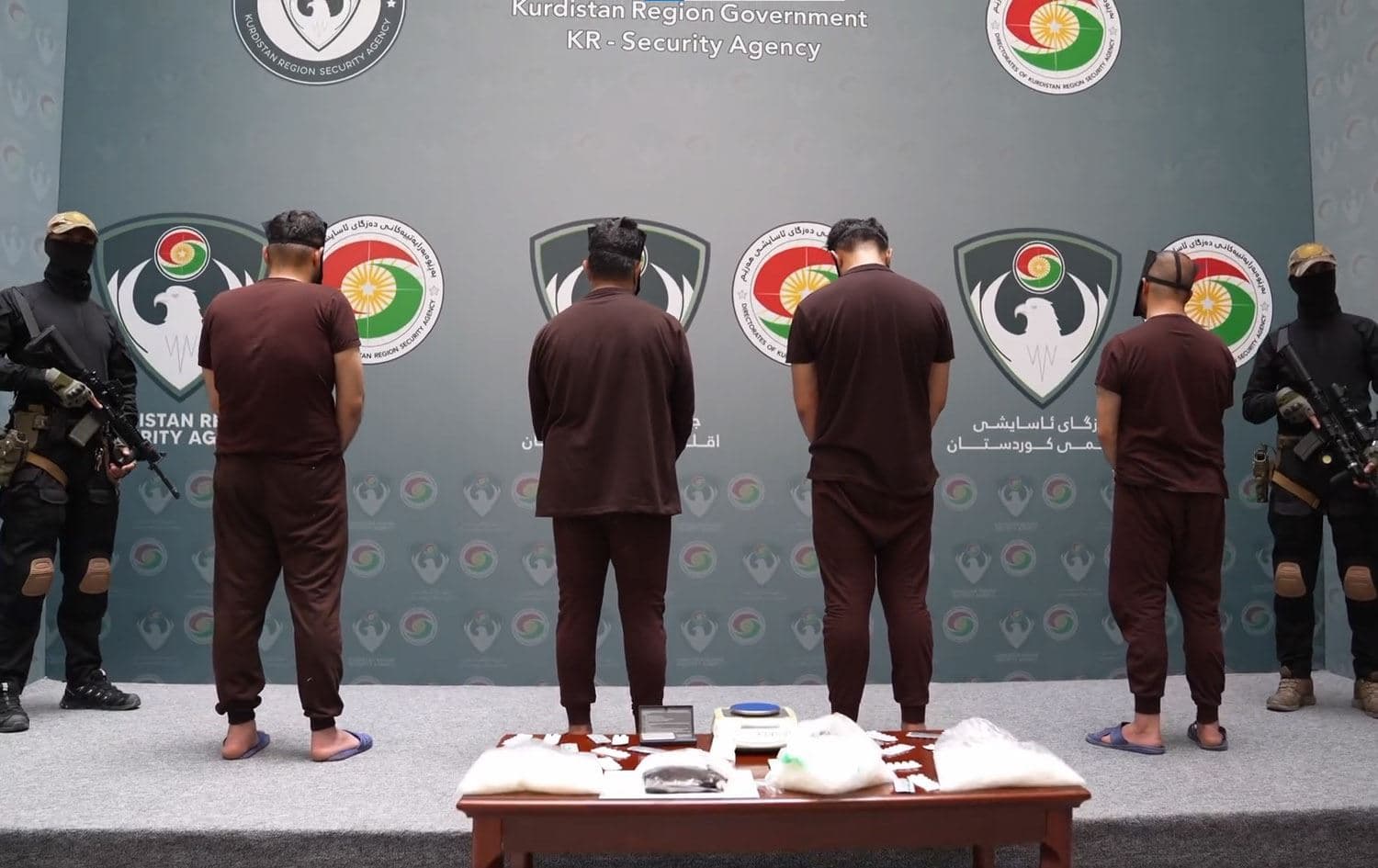 A number of drug trafficking suspects arrested by Sulaimani-based security forces. Photo: Sulaimani Asayish/Facebook