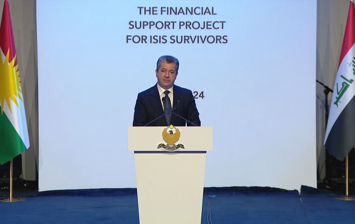 PM Masrour Barzani giving a speech in Erbil on July 2, 2024. Photo: handout