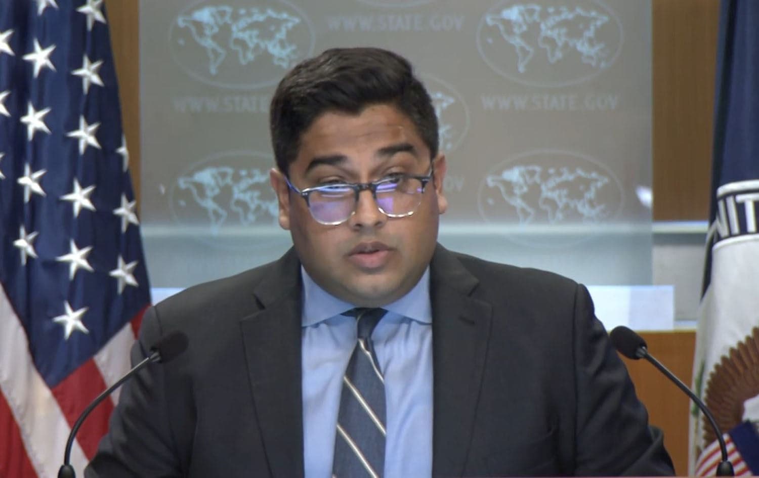 US State Department deputy spokesperson Vedant Patel speaking during a press briefing on July 2, 2024. Photo: Screengrab/State Department