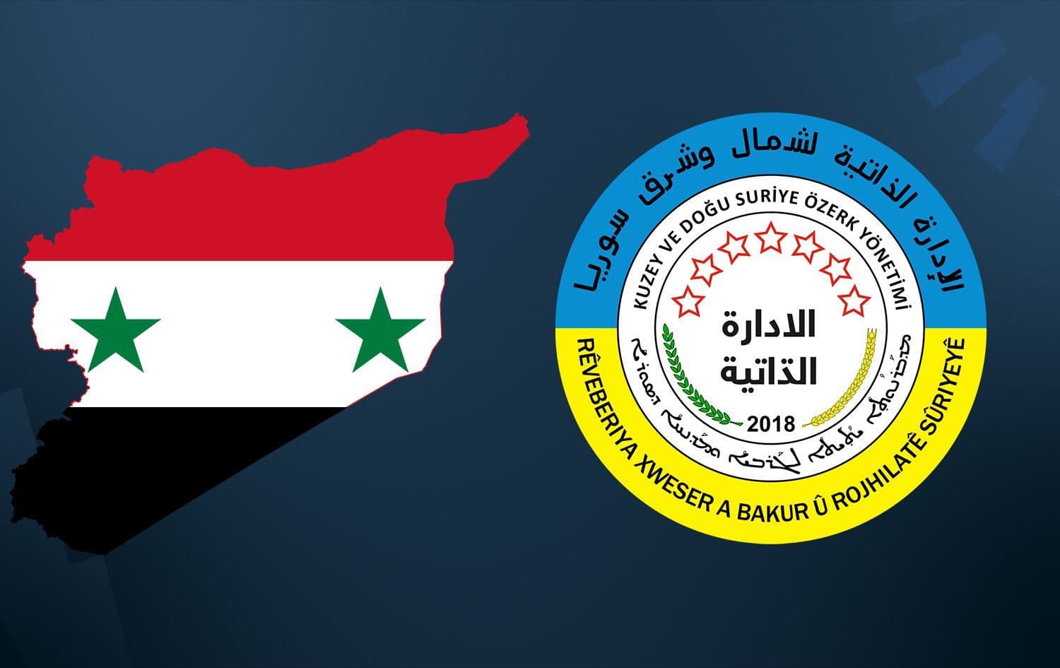 Ala Sûriyeyê û Logoya Rêveberiya Xweser a Rojavayê Kurdistanê