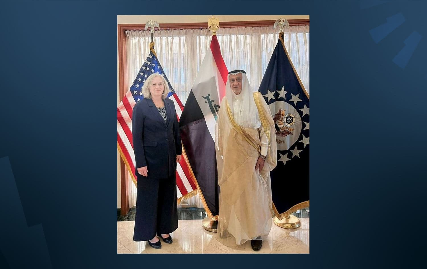US Ambassador Alina L. Romanowski meets with Iraqi MP Shalaan al-Karim in Baghdad on Tuesday, July 16, 2024. Photo: US Embassy