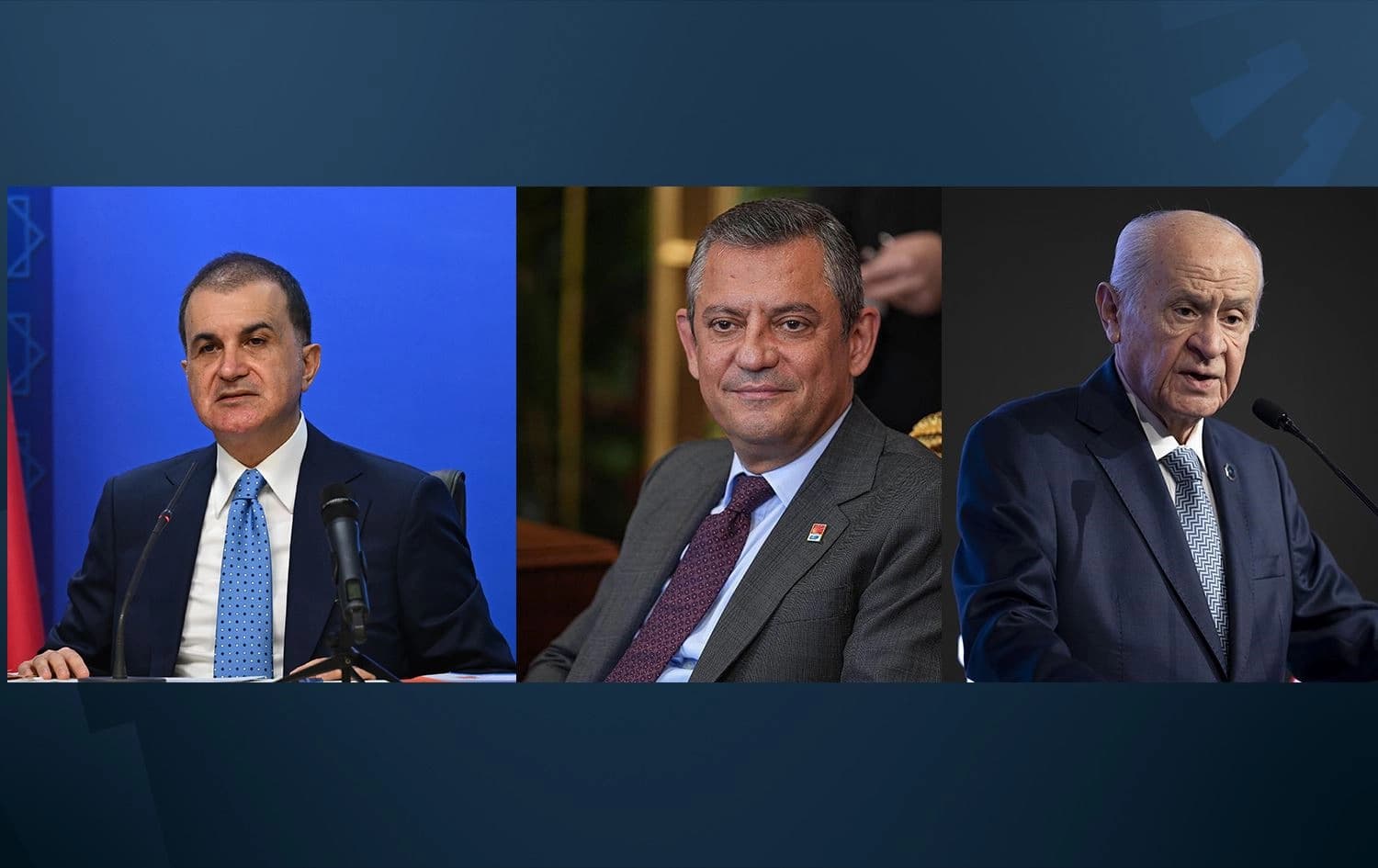 Omer Çelîk, Ozgur Ozel û Devlet Bahçelî/Wêne: Rûdaw Grafîk