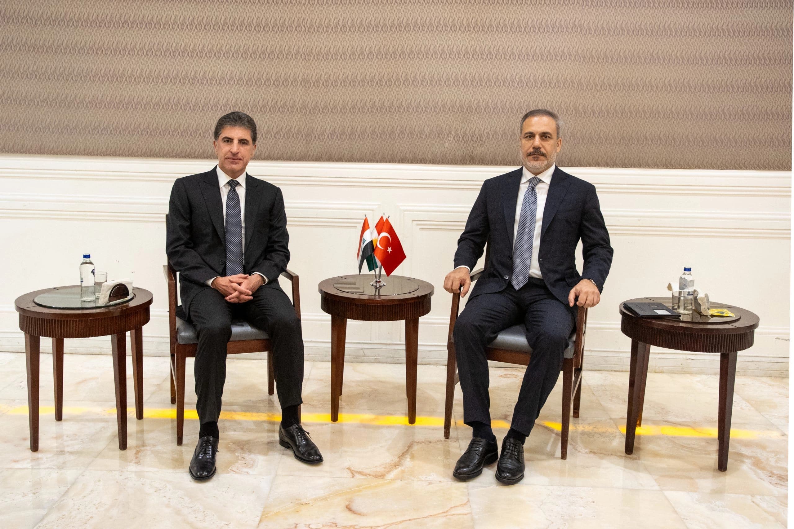 Kurdistan Region President Nechirvan Barzani (left) and Turkish Foreign Minister Hakan Fidan (right) meeting in Tehran on July 30, 2024. Photo: Kurdistan Region Presidency