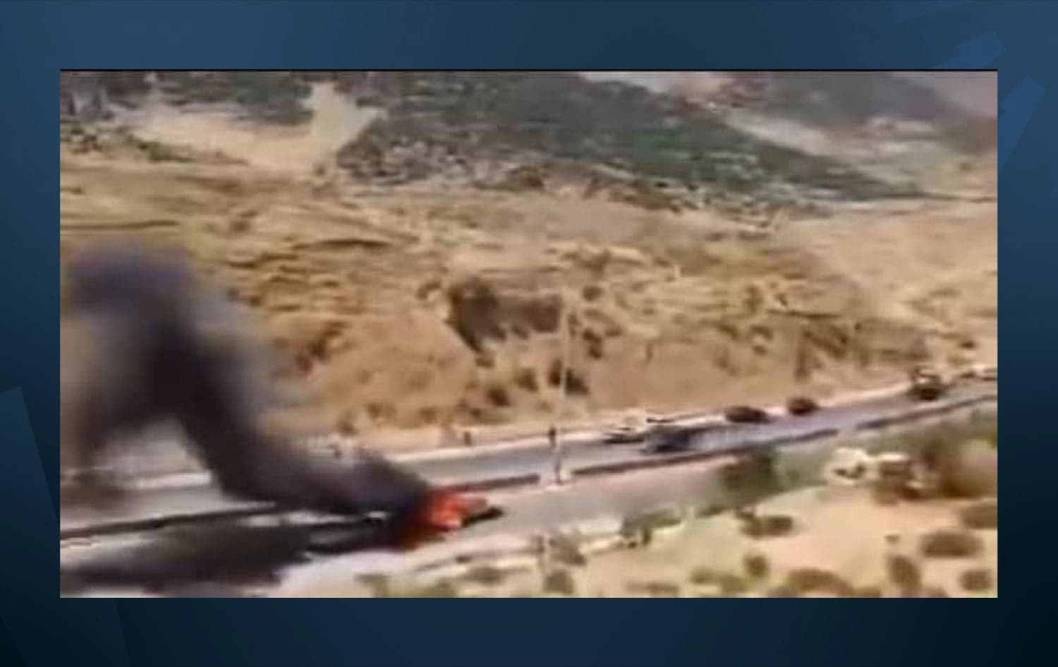 A snapshot from a video posted by SOHR showing smoke rising from the vehicle targeted by a suspected Israeli on August 3, 2024. Photo: Screengrab/SOHR