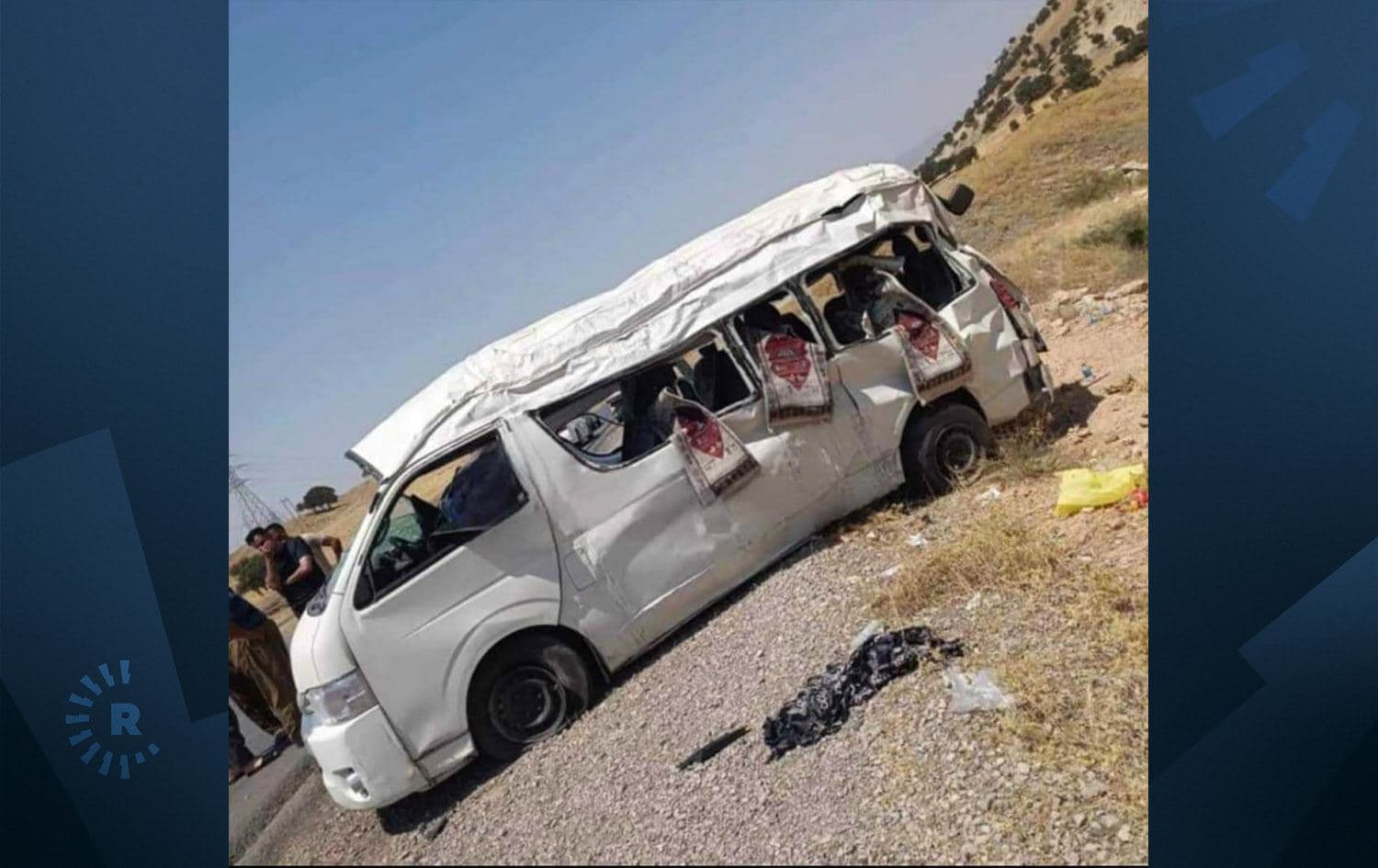 A minibus overturned in Sulaimani province on August 10, 2024. Photo: submitted