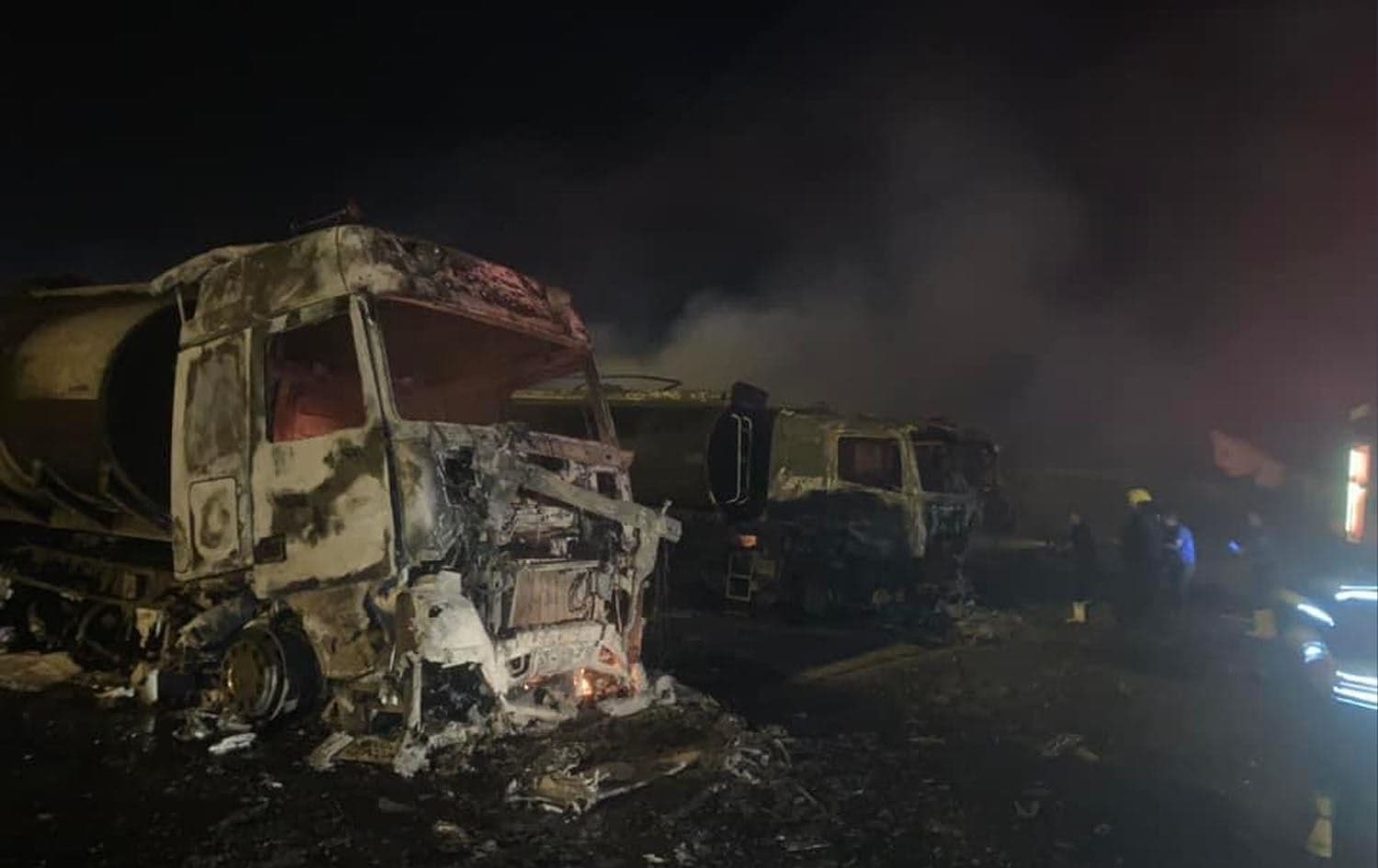 The aftermath of the fire that erupted at the Parvez Khan border crossing in Sulaimani province on August 26, 2024. Photo: Rudaw