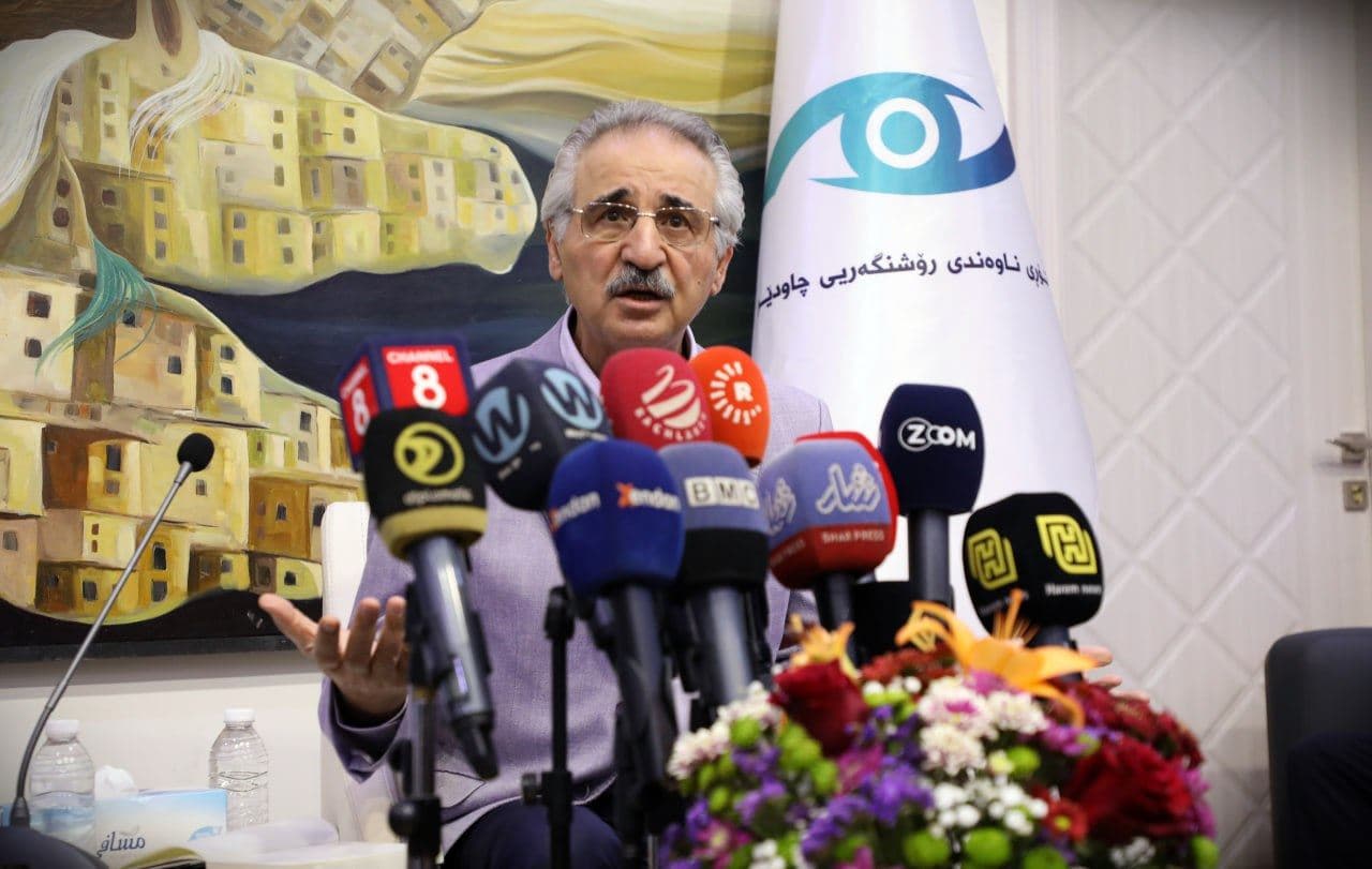 Mala Bakhtiar speaking to reporters at his Chawder foundation. Photo: Chawder/file