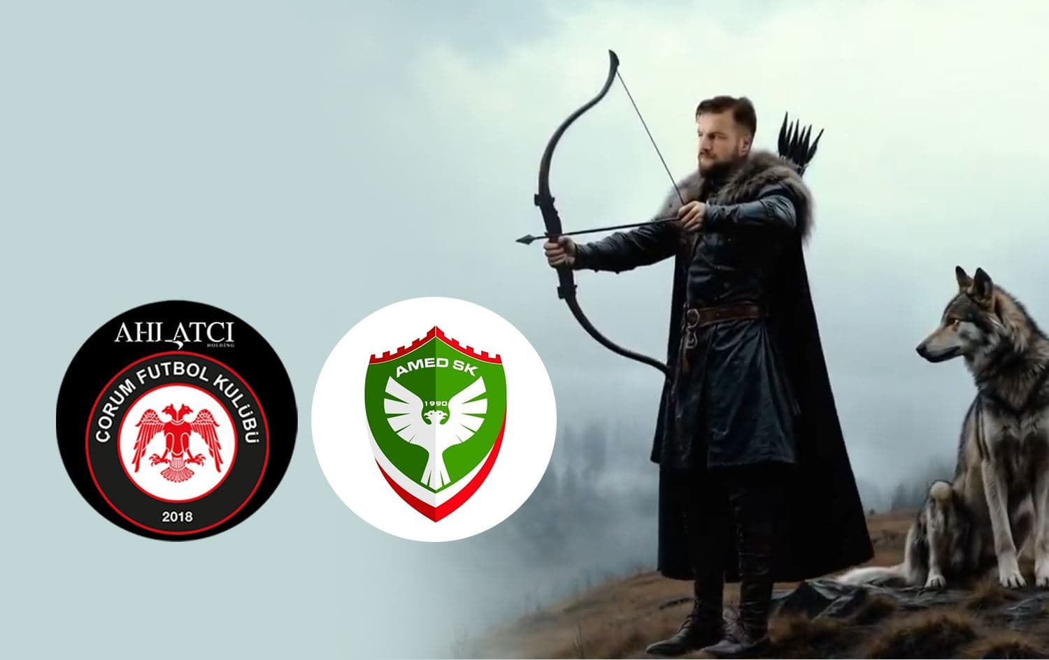 Dîmenekî ji vîdeoyê û logoyên Amedspor û Ahlatçi Çorumê/Wêne: Rûdaw Grafîk
