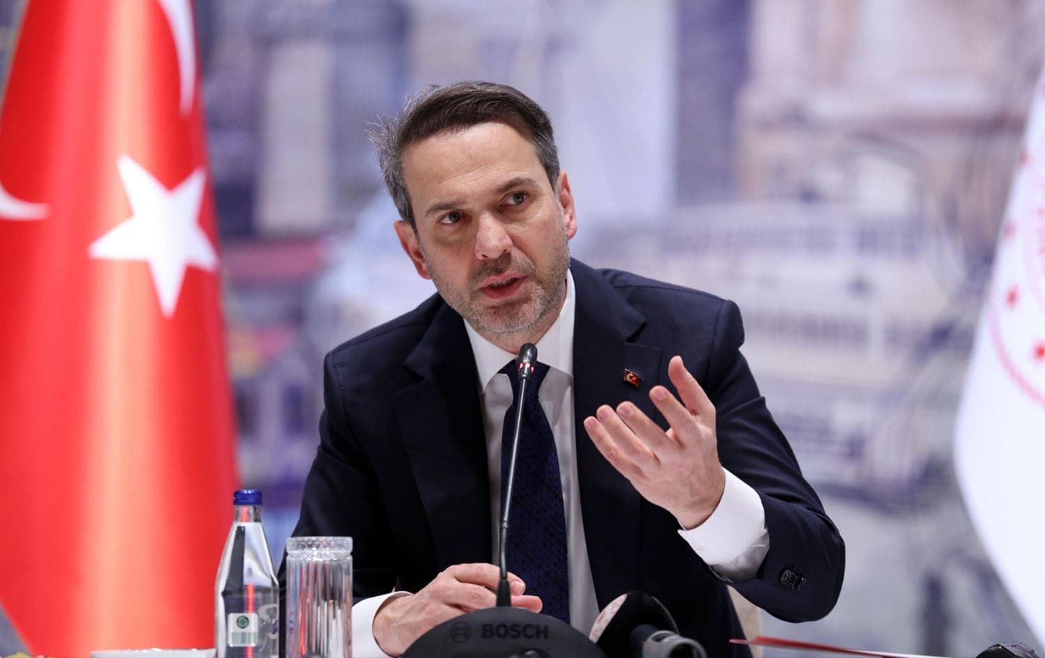 Alparslan Bayraktar, Turkish energy minister, speaking with journalists in Istanbul on December 26, 2024. Photo: Turkish energy ministry