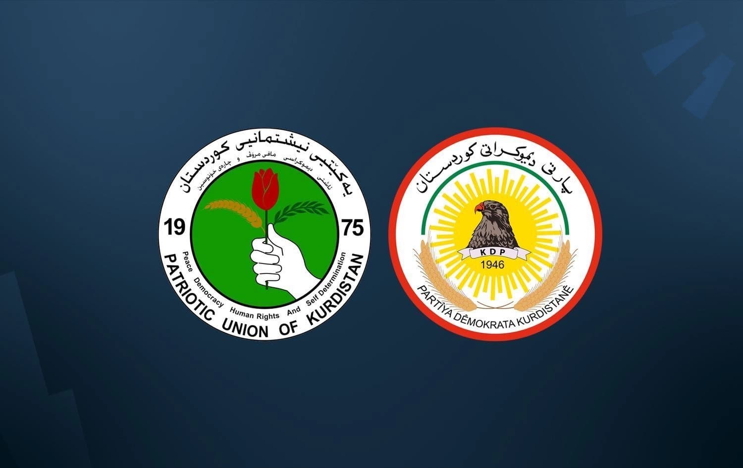 Patriotic Union of Kurdistan (PUK) and Kurdistan Democratic Party (KDP) logos. Graphic: Rudaw