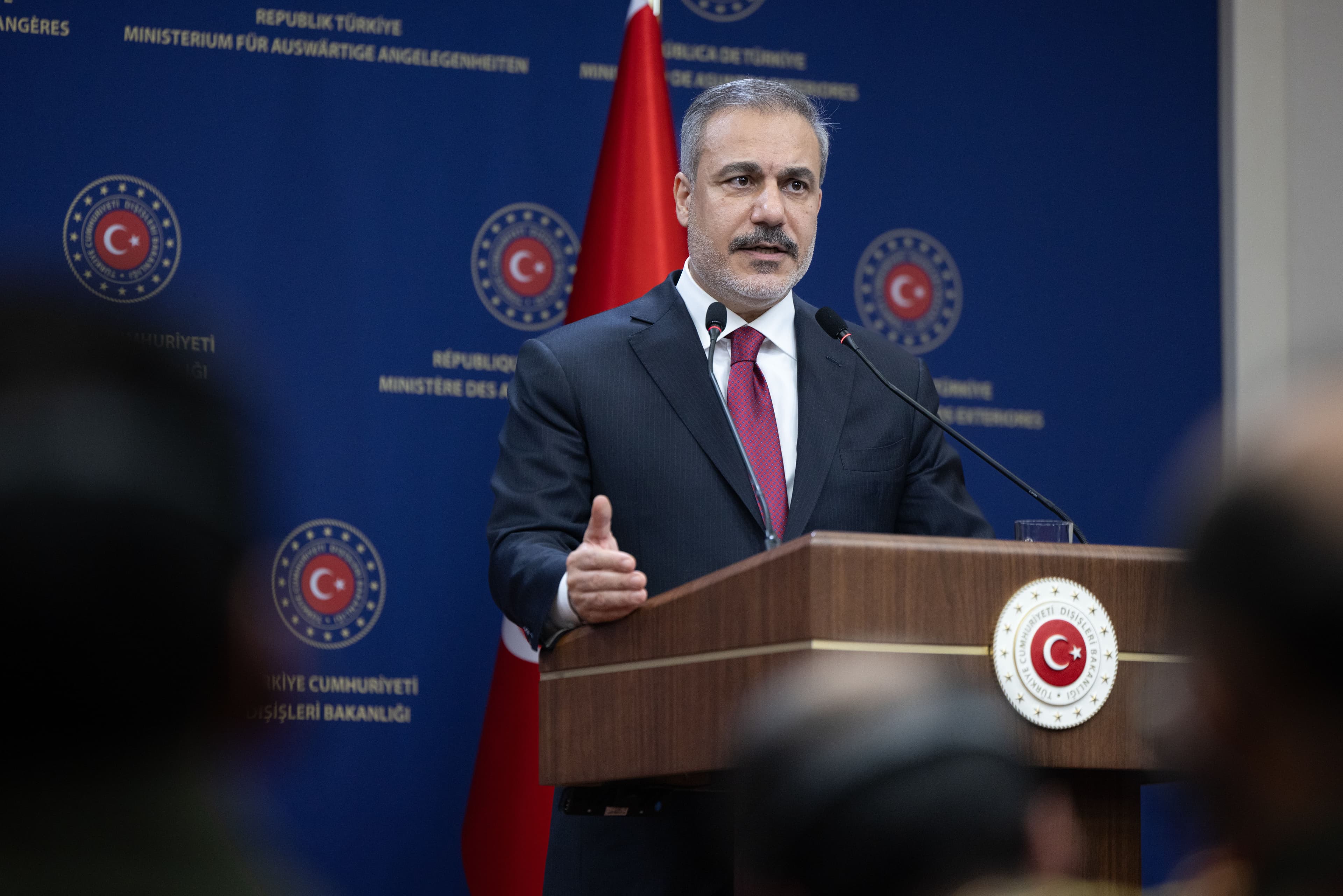 Turkish FM Hakan Fidan speaking during a joint press conference with his Jordanian counterpart in Ankara on January 6, 2024. Photo: AA