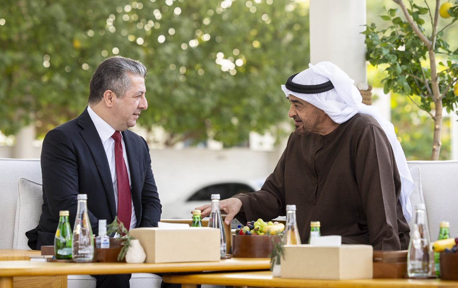 Kurdistan Region Prime Minister Masrour Barzani in a meeting with UAE President Mohamed bin Zayed Al Nahyan in Abu Dhabi. Photo: Masrour Barzani/X