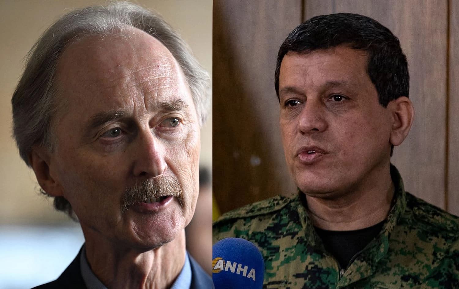 UN envoy to Syria, Geir Pedersen (left) and SDF chief Mazloum Abdi (right). Photos: AFP. Graphic: Rudaw
