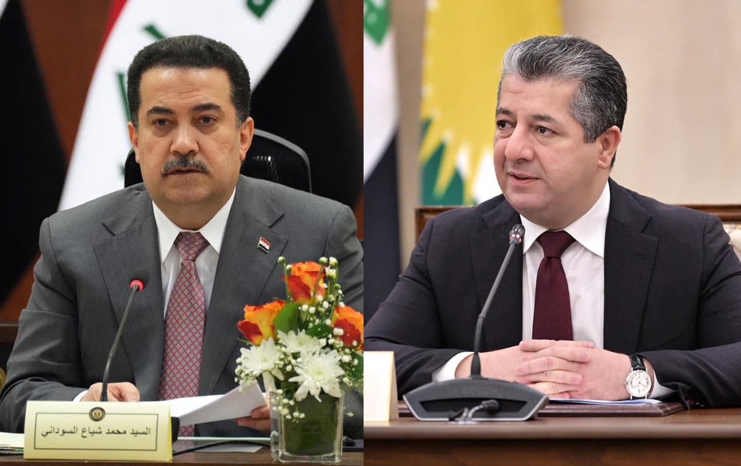 Iraqi PM Mohammed Shia' al-Sudani (left) and KRG PM Masrour Barzani (right). Photos: Their offices. Graphic: Rudaw.