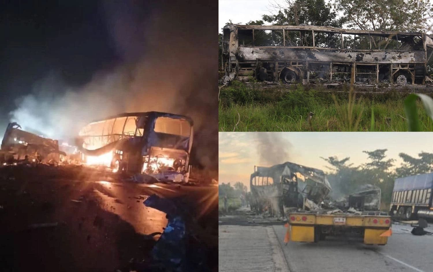 Kaza sonrası otobüs tamamen yandı