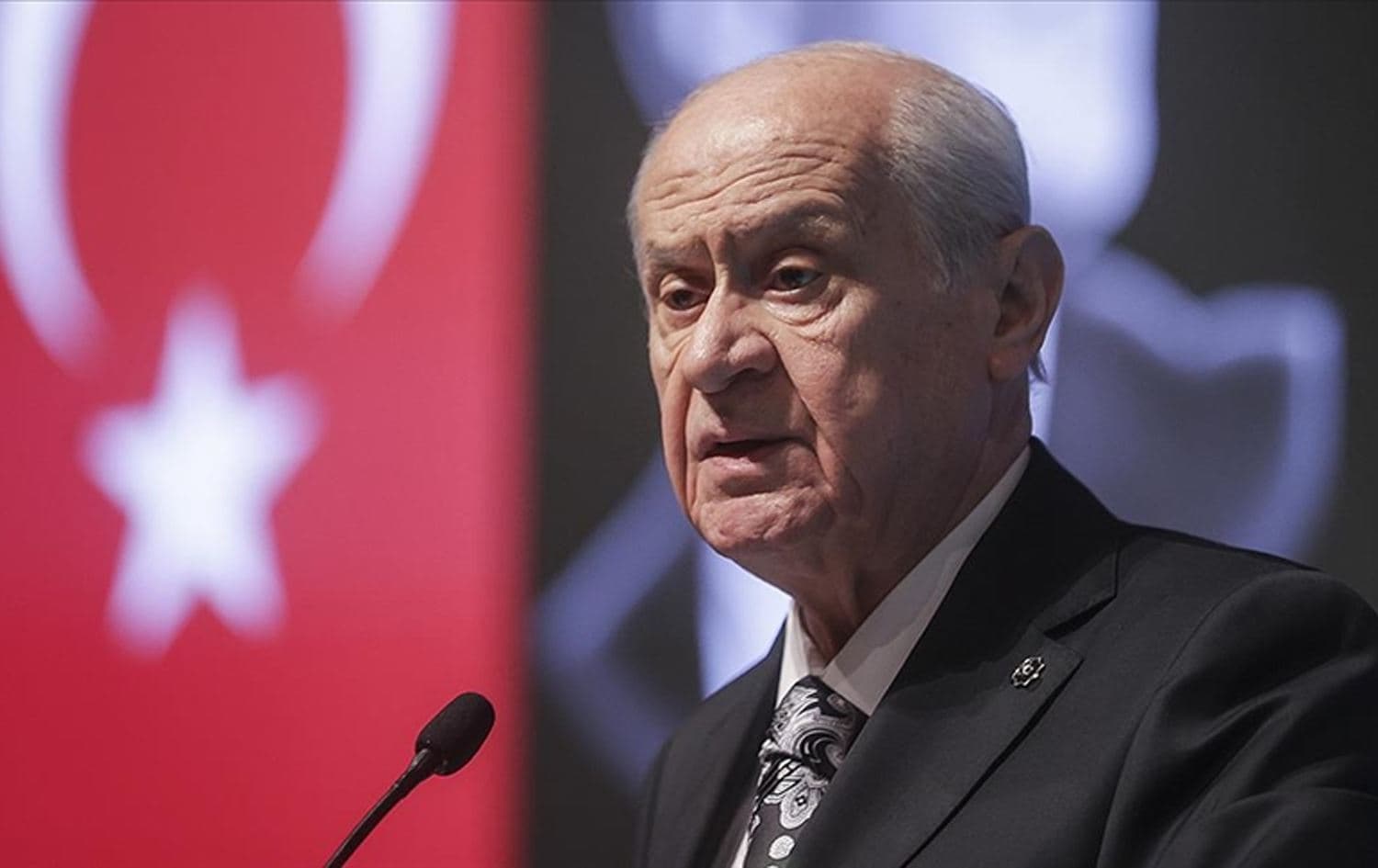 Devlet Bahceli, leader of Turkey's far-right Nationalist Movement Party’s (MHP), giving a speech on February 9, 2025. Photo: AA