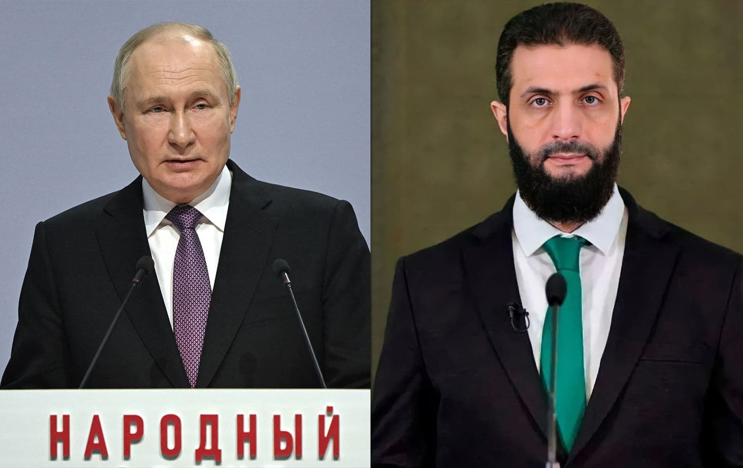 Russian President Vladimir Putin (left) and Syria's interim President Ahmed al-Sharaa (right). Graphic: Rudaw