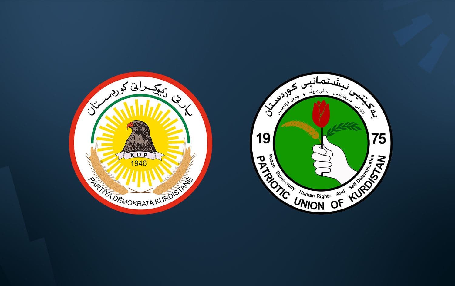 Kurdistan Democratic Party (KDP) logo (left), Patriotic Union of Kurdistan (PUK) logo (right). Graphic: Rudaw