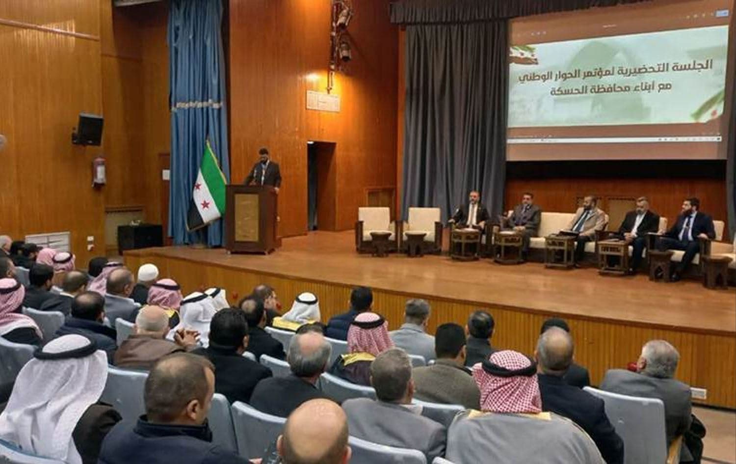 National Dialogue Conference preparatory committee's meeting with Hasaka residents in Damascus on February 20, 2025. Photo: SANA